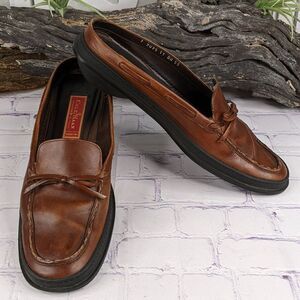 Cole Haan Country Brown Leather Slip On Moc Toe Stitched Mules - Size 11 AA